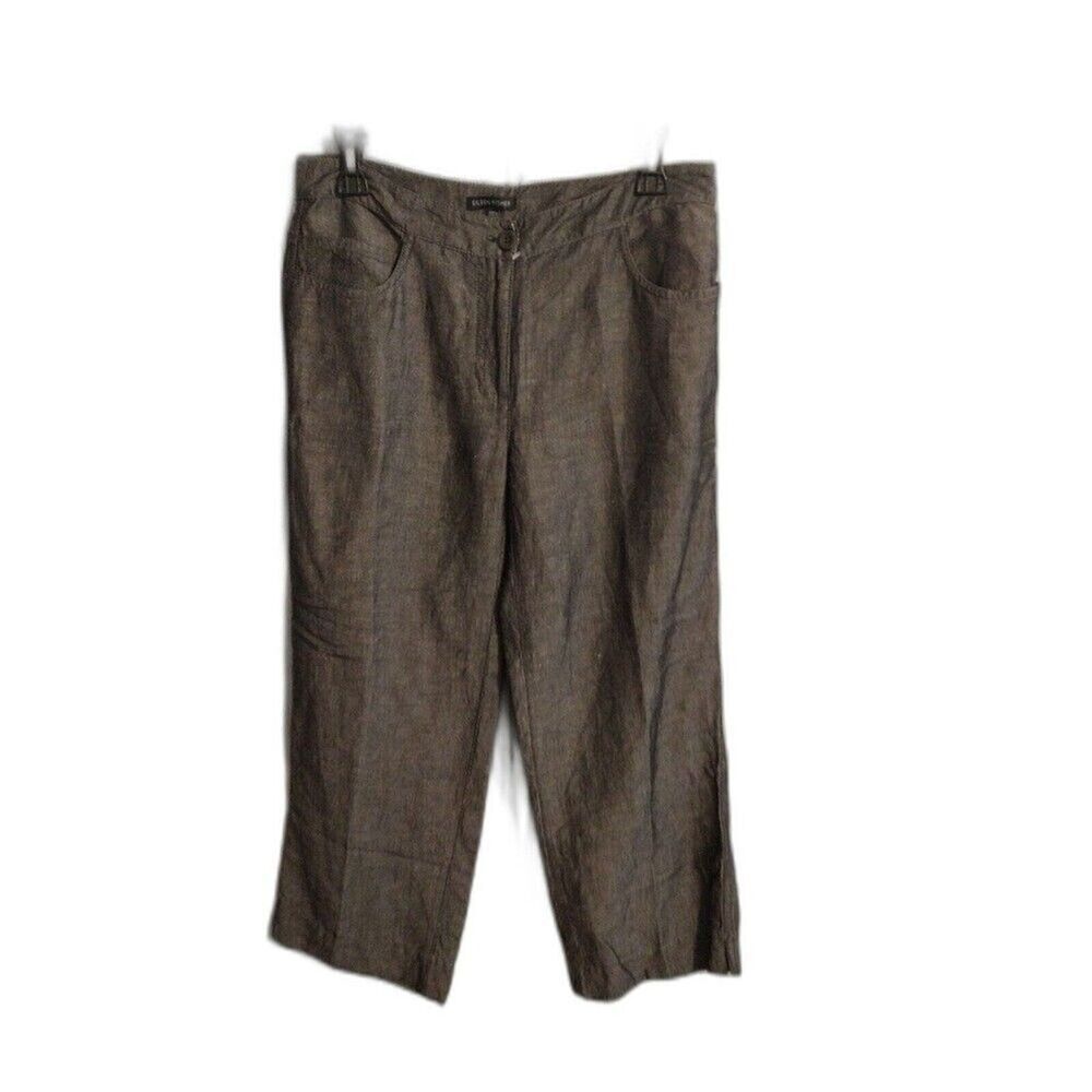 Eileen Fisher linen wide leg cropped pants Xs Gray Beachy Boho